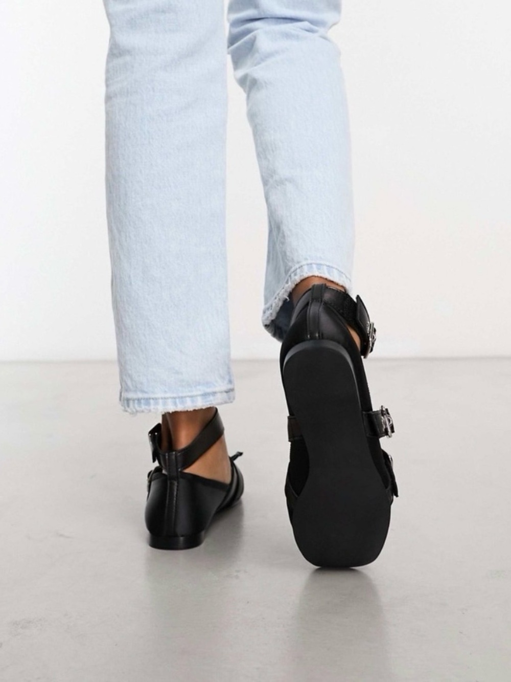 Jeffrey Campbell Choreo Moto Black Satin Ballet Flats 9 Punk Ballerina Mary Jane - Picture 2 of 8